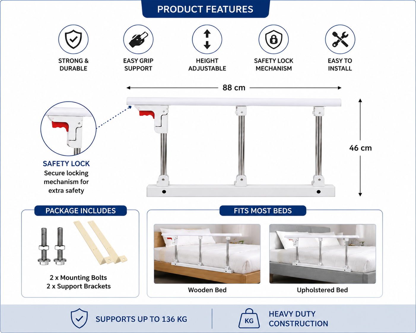 SS Hospital Bed Rails - Premium Quality