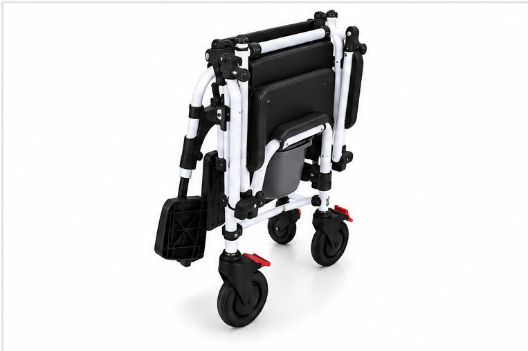 ESLEH Aluminium Commode Wheelchair MWAL-204-56 – Folded Angle